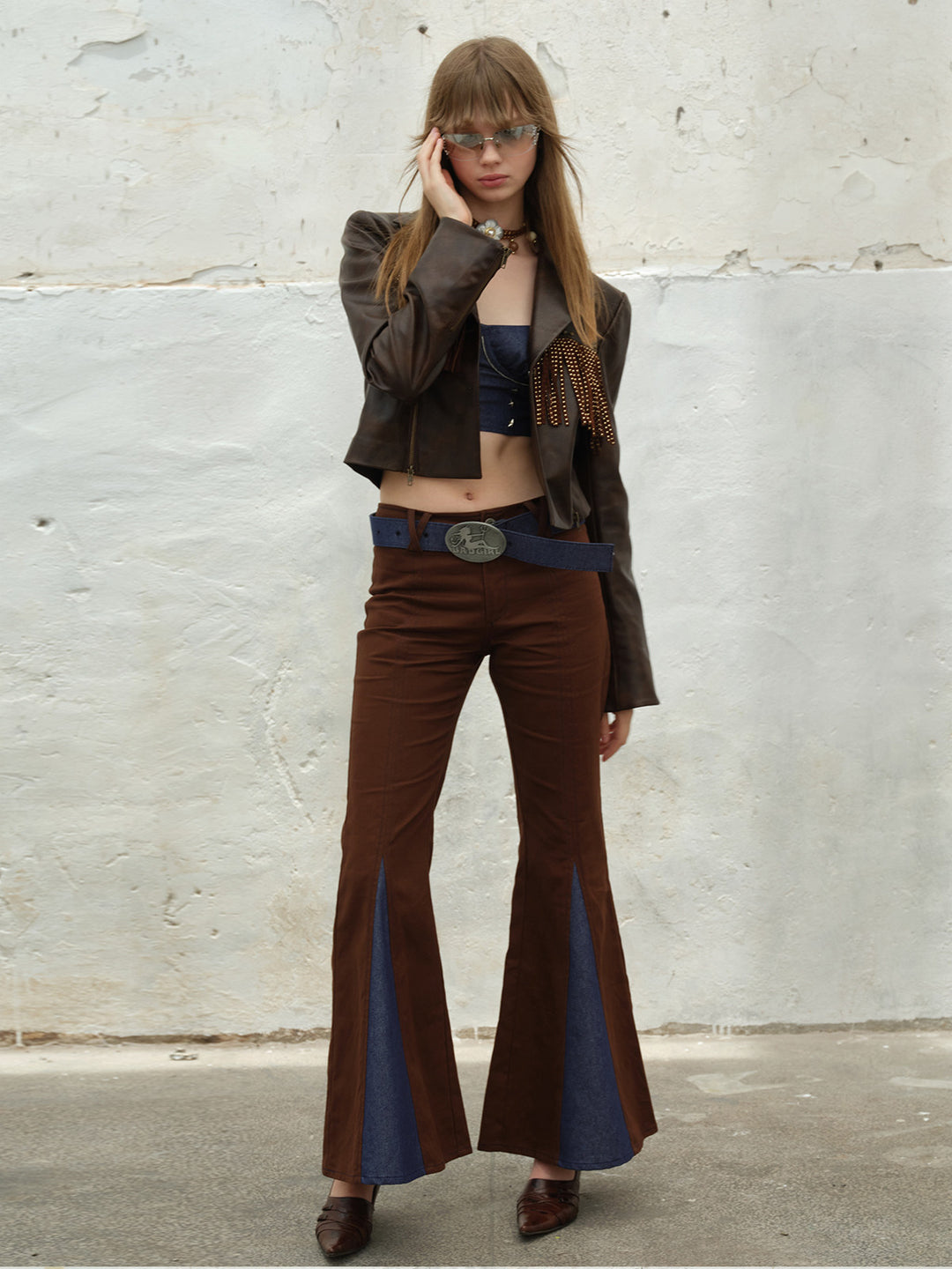 NEXT PASSPORT brown fringe-trim cropped blazer alternate front