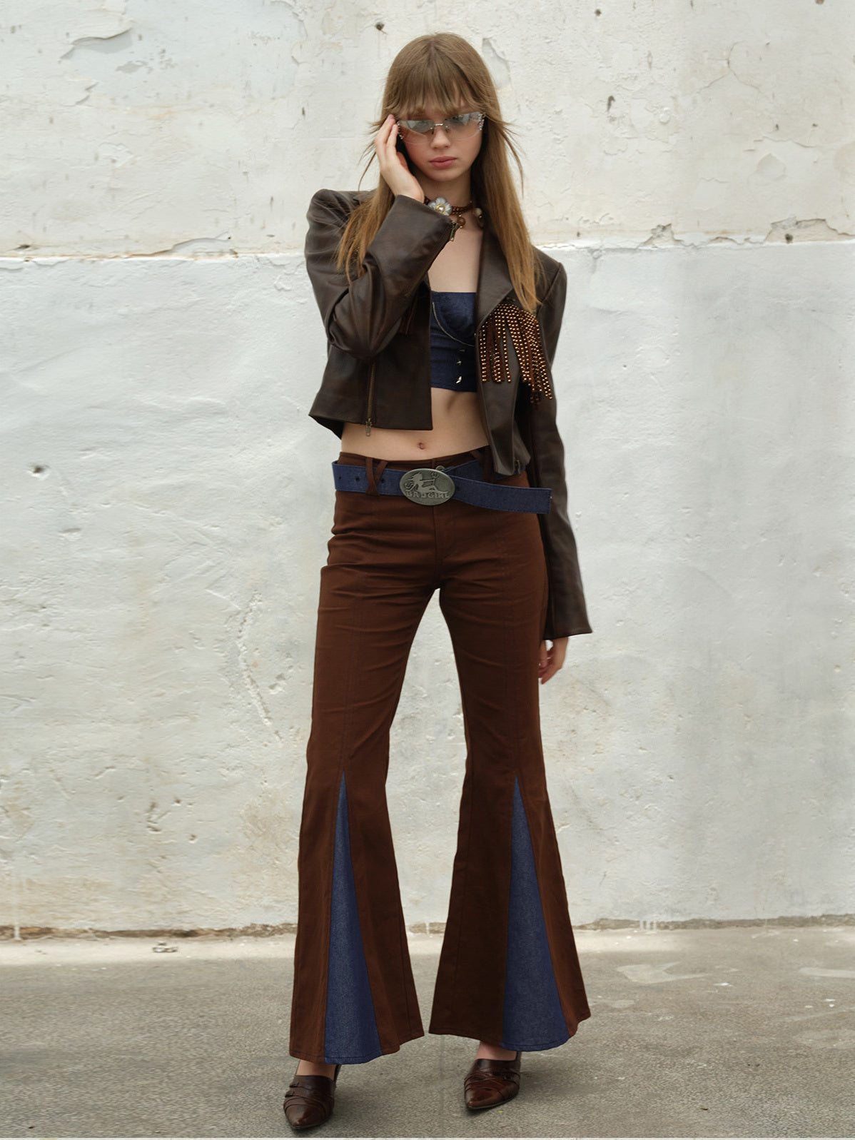NEXT PASSPORT brown fringe-trim cropped blazer alternate front
