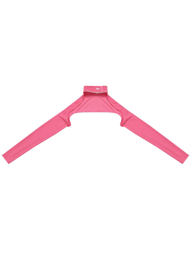 NEXT PASSPORT HOT SPRING pink sleeves — garment-only front view of the separate high-neck sleeve layer.