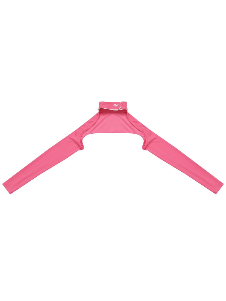 NEXT PASSPORT HOT SPRING pink sleeves — garment-only front view of the separate high-neck sleeve layer.