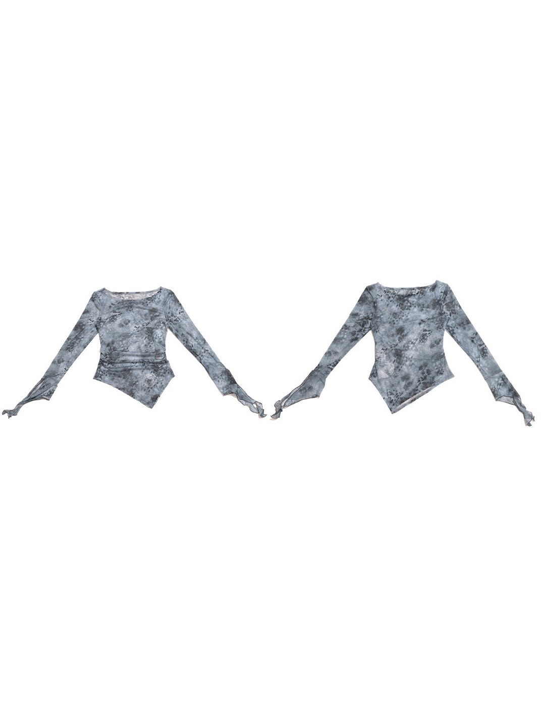 NEXT PASSPORT blue-gray printed mesh asymmetric long-sleeve top, photo 8