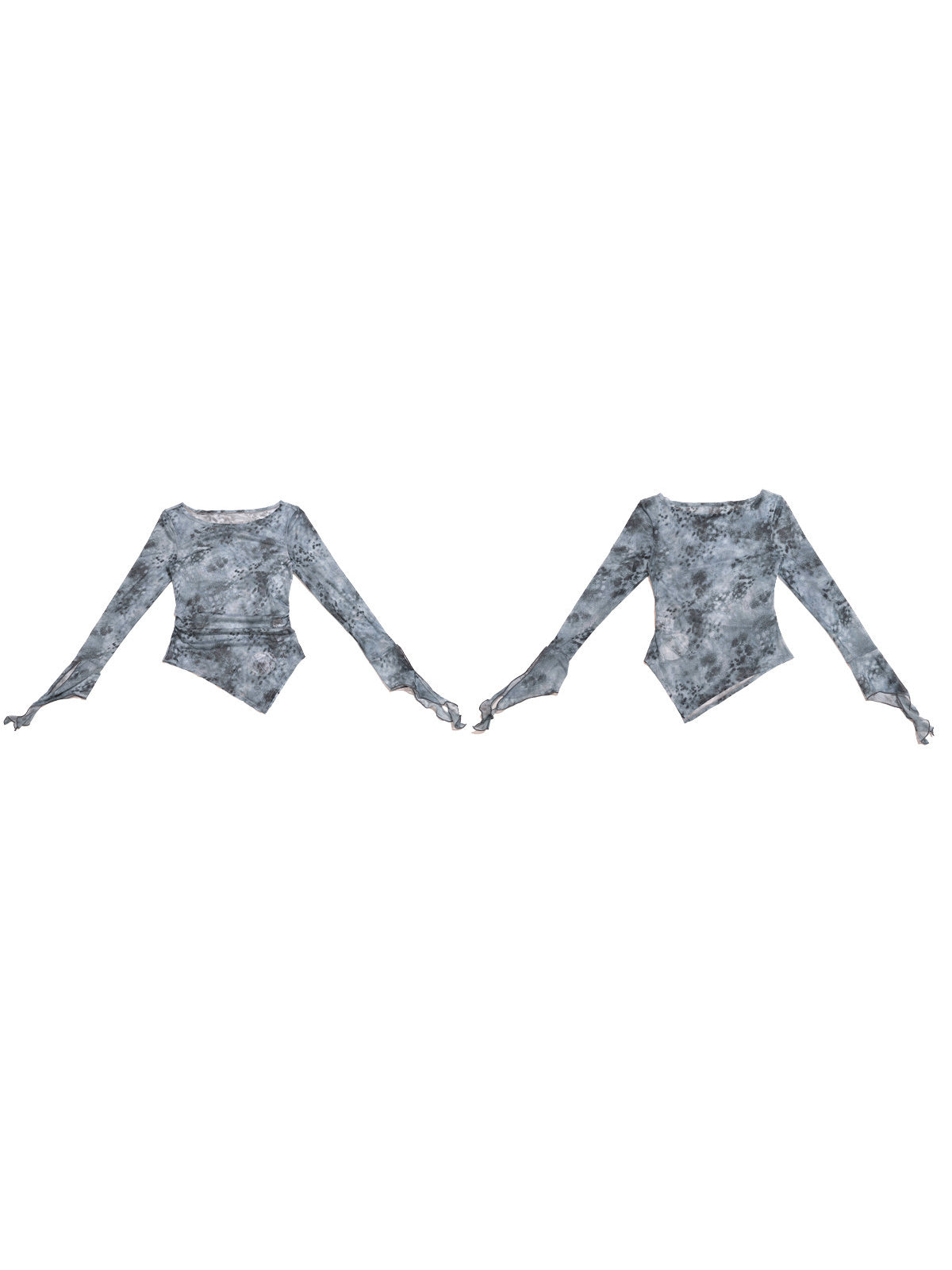 NEXT PASSPORT blue-gray printed mesh asymmetric long-sleeve top, photo 8