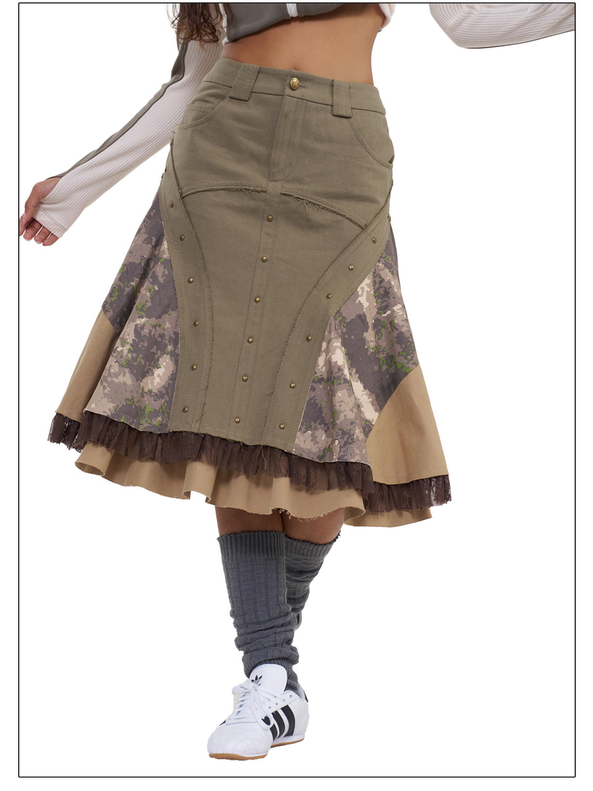 NEXT PASSPORT camouflage three-panel flared midi skirt, photo 8
