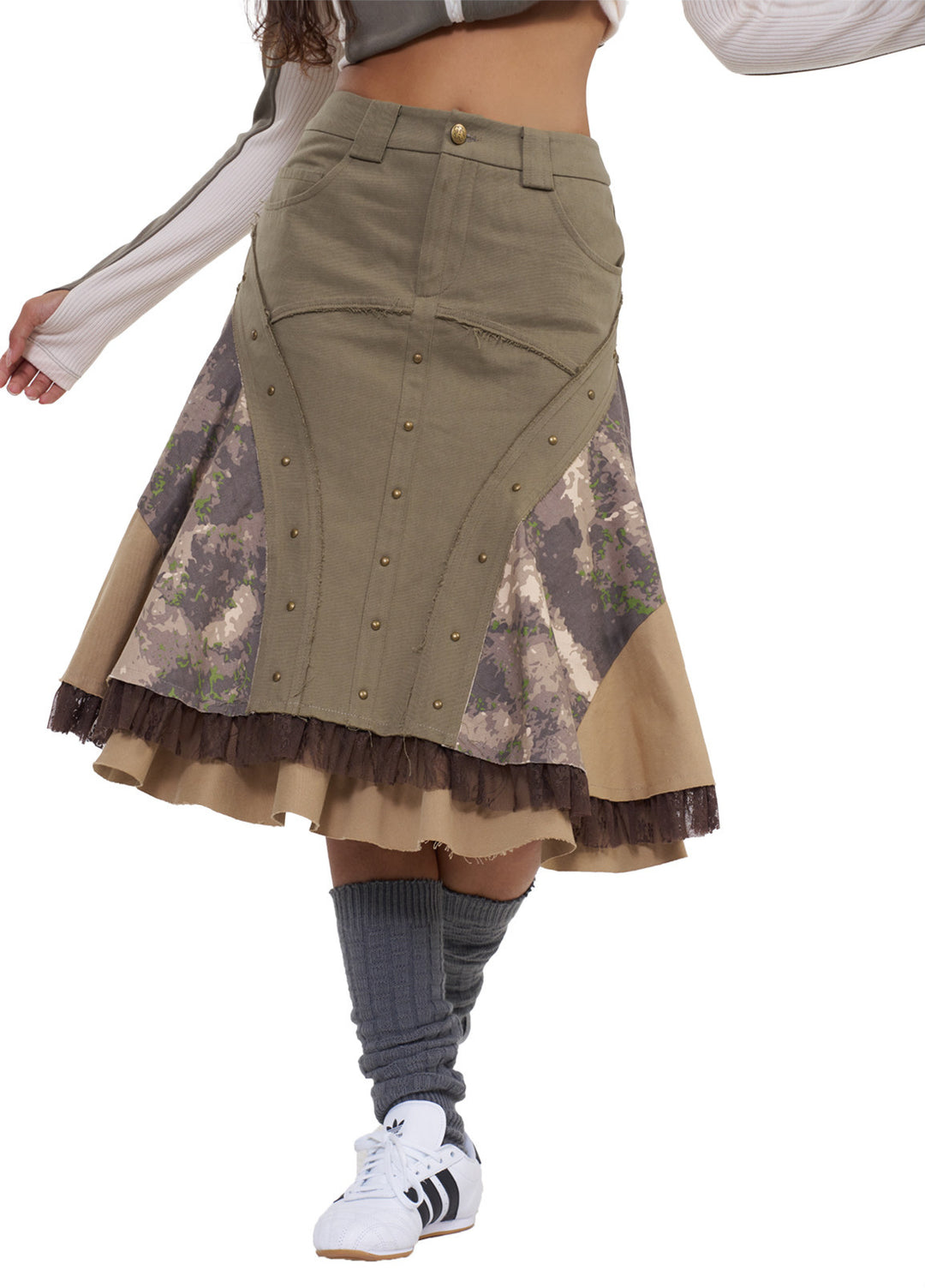 NEXT PASSPORT camouflage three-panel flared midi skirt, photo 8