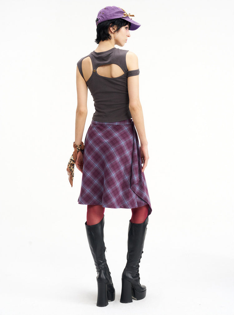NEXT PASSPORT asymmetric cutout-shoulder sleeveless tee back look
