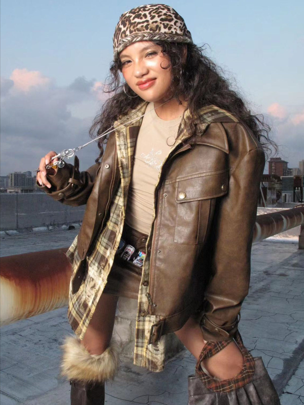 NEXT PASSPORT brown cargo-pocket faux-leather mini skirt — product photo 8