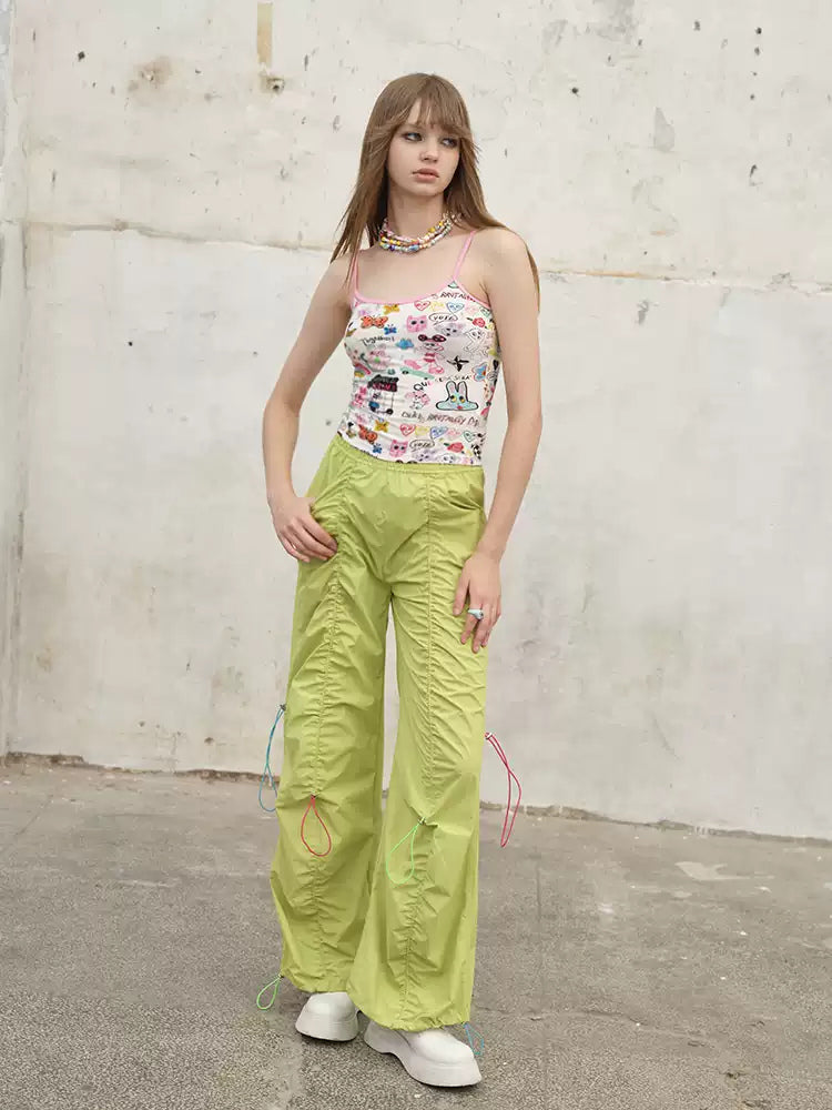 NEXT PASSPORT three-color ruched drawstring wide-leg pants in green, alternate view