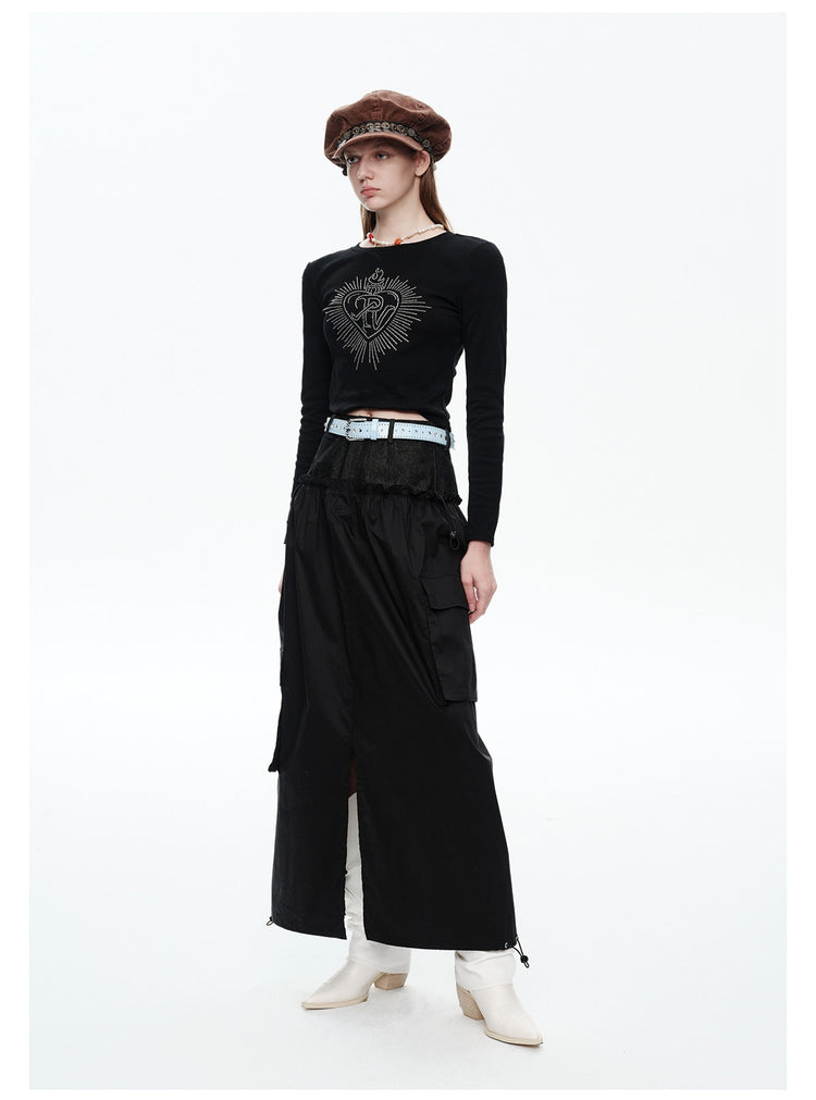 NEXT PASSPORT black faux-layered cargo maxi skirt side view