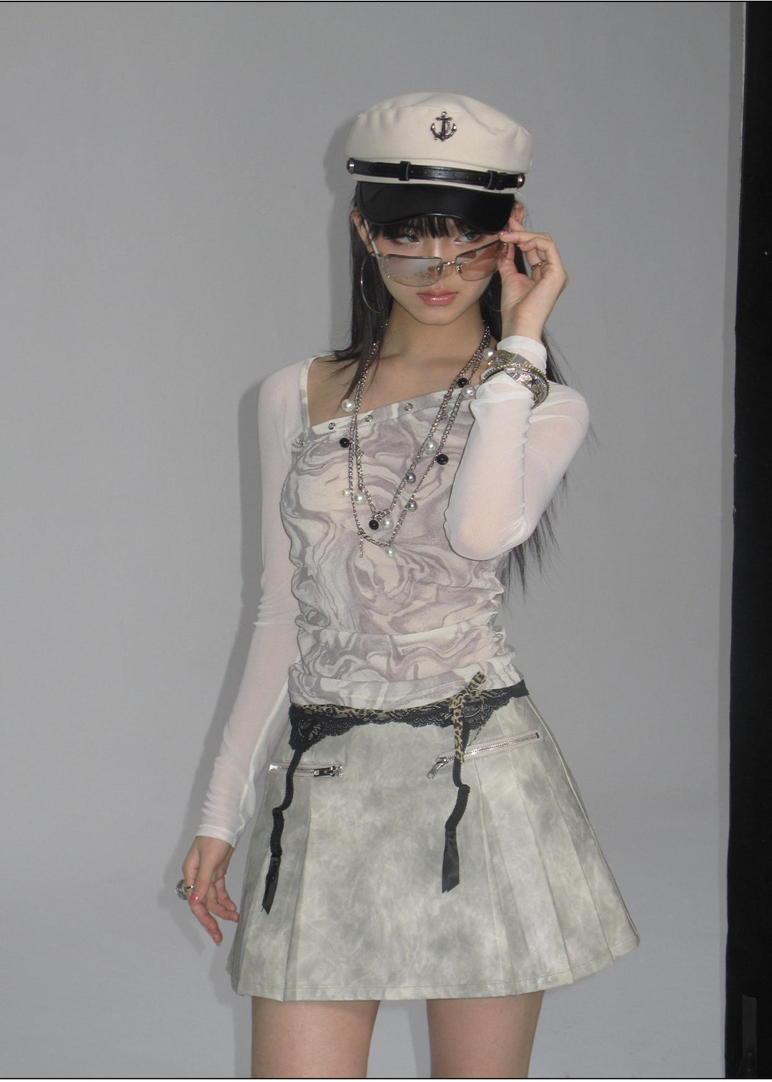 NEXT PASSPORT light-gray tie-dye jacket and pleated mini skirt matching set, photo 9