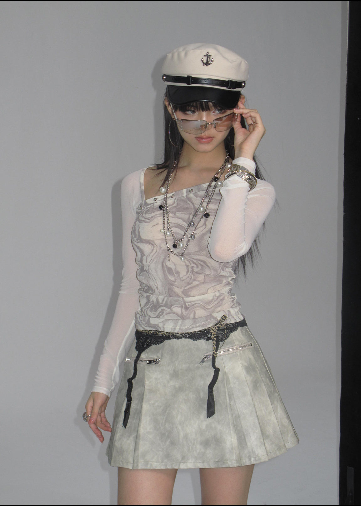 NEXT PASSPORT light-gray tie-dye jacket and pleated mini skirt matching set, photo 9
