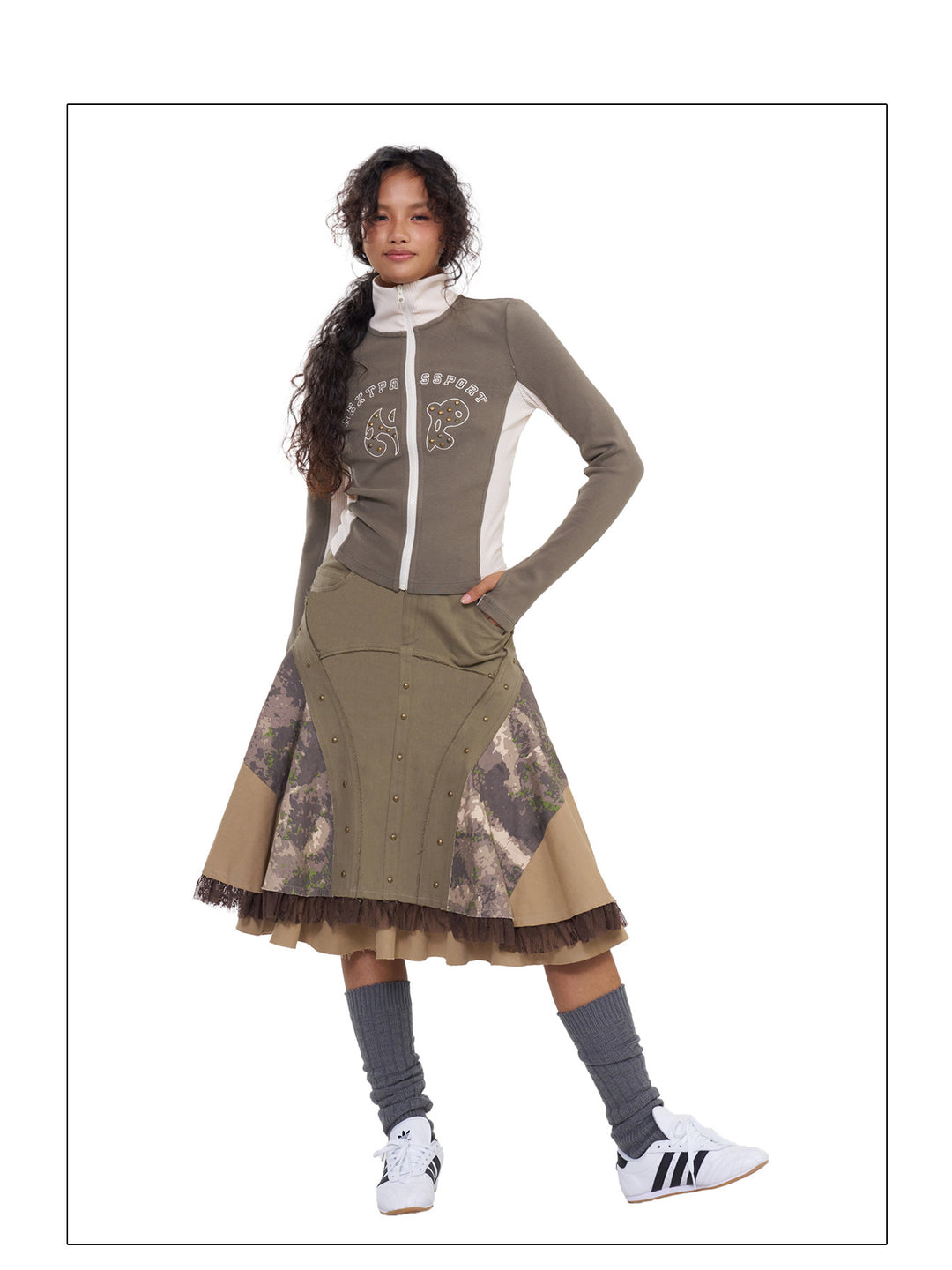 NEXT PASSPORT camouflage three-panel flared midi skirt, photo 9