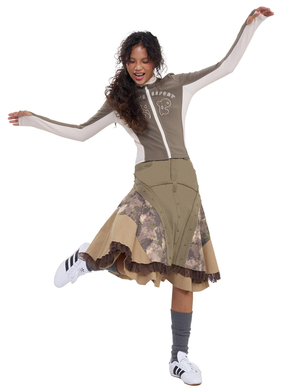 NEXT PASSPORT camouflage three-panel flared midi skirt, photo 10