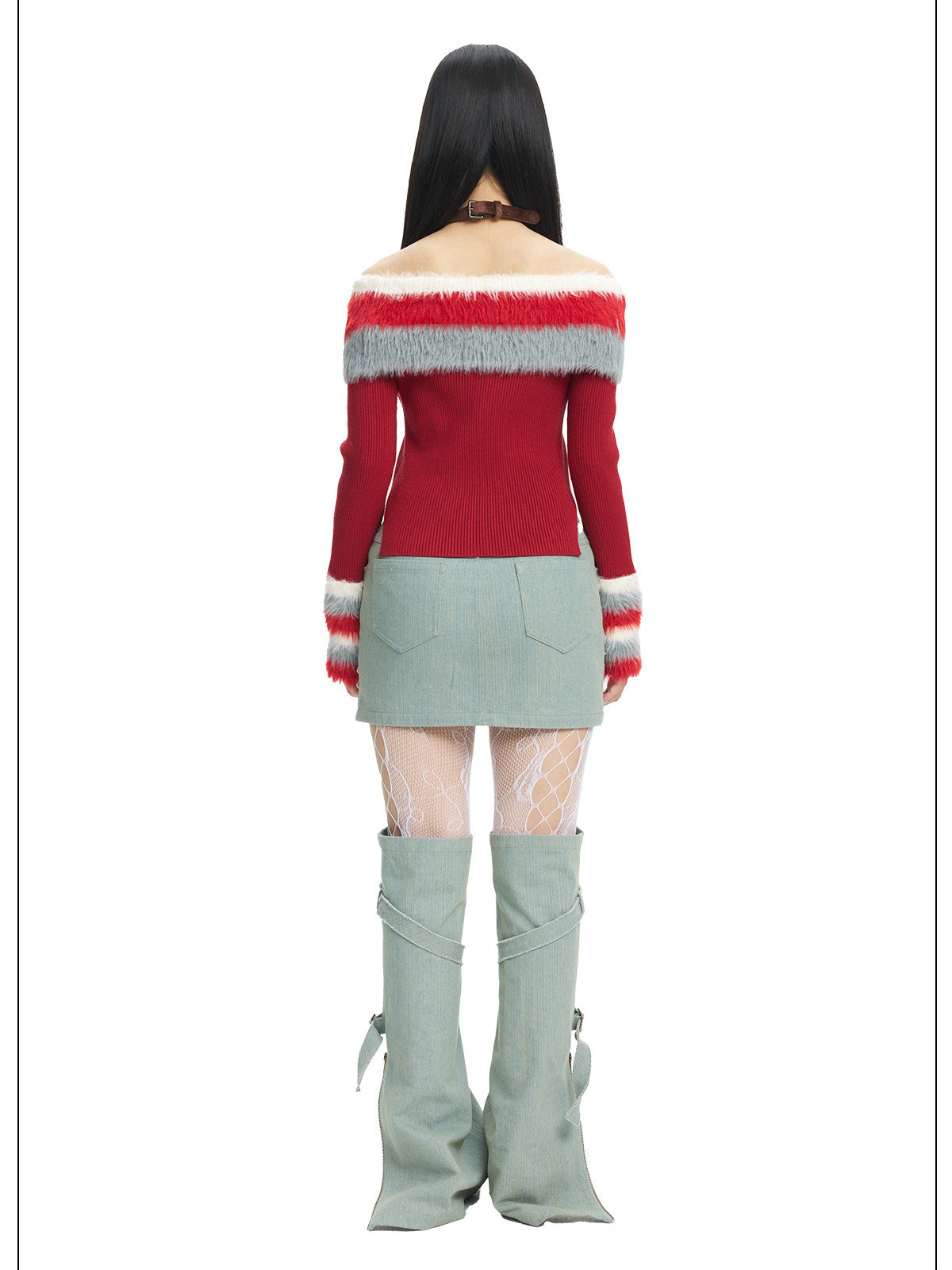 Next Passport red faux-fur collar knit pullover full back view