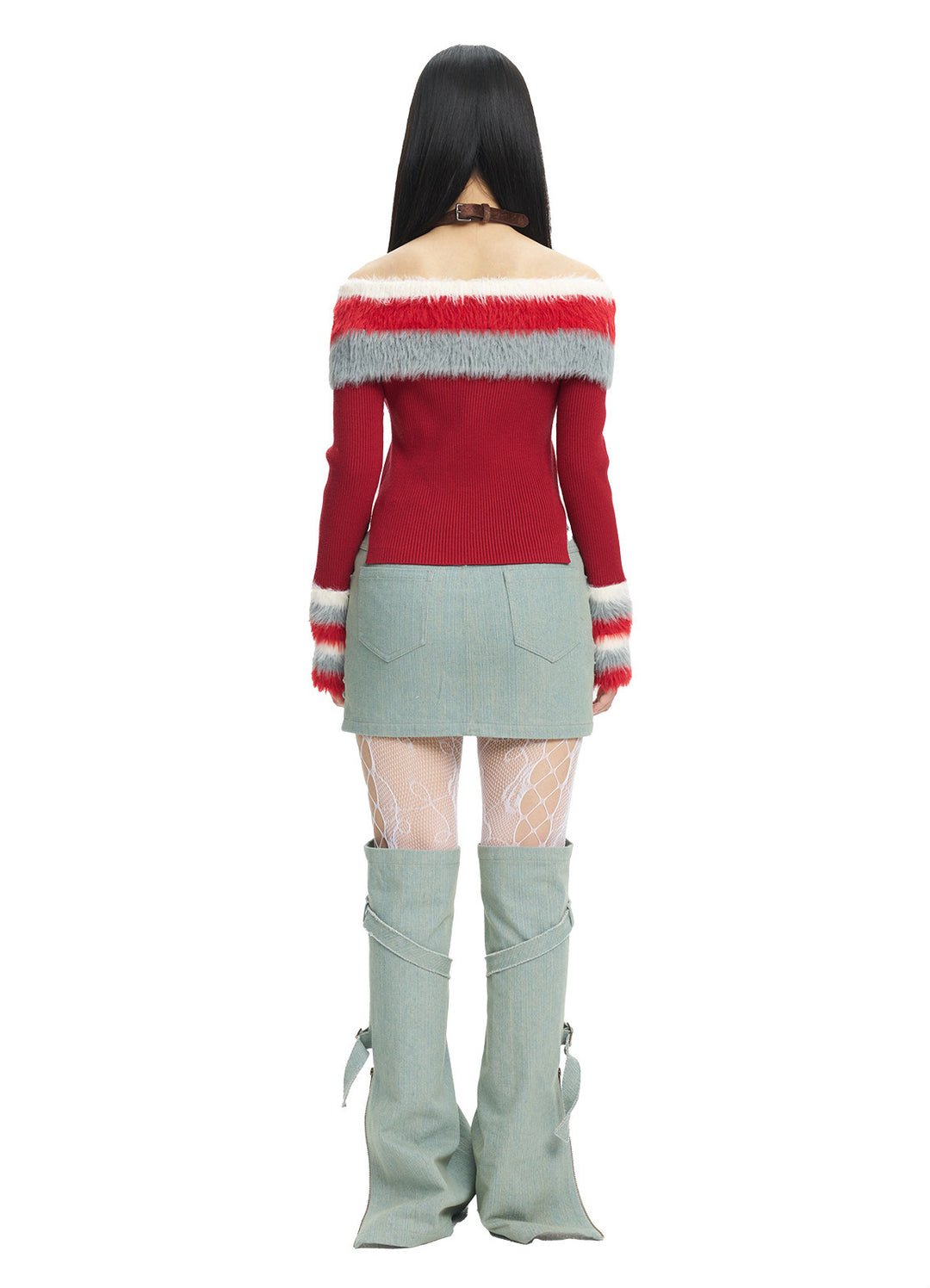 Next Passport red faux-fur collar knit pullover full back view