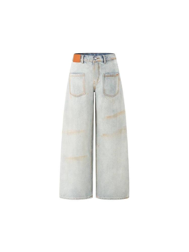 NAWS CERAMIC reversed-pocket sack jeans — porcelain-white reversed-pocket wide-leg jeans, front product view