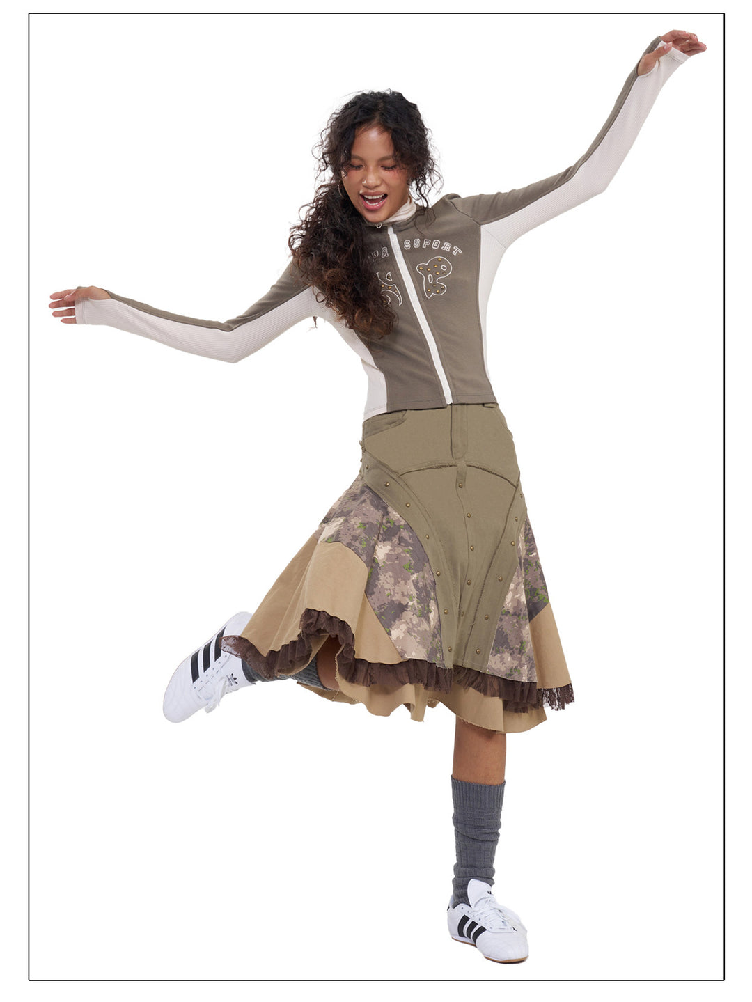 NEXT PASSPORT camouflage three-panel flared midi skirt, photo 10