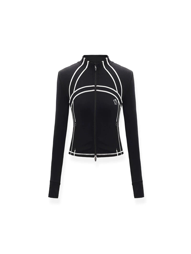 NAWS CLOUD quick-dry zip athletic top — graphite-black zip athletic top with contrast seams, front product view