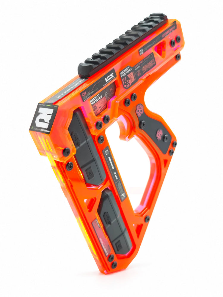 FOCKSHOP REBORN illuminated blaster prop — orange full prop with contrasting black panels on white