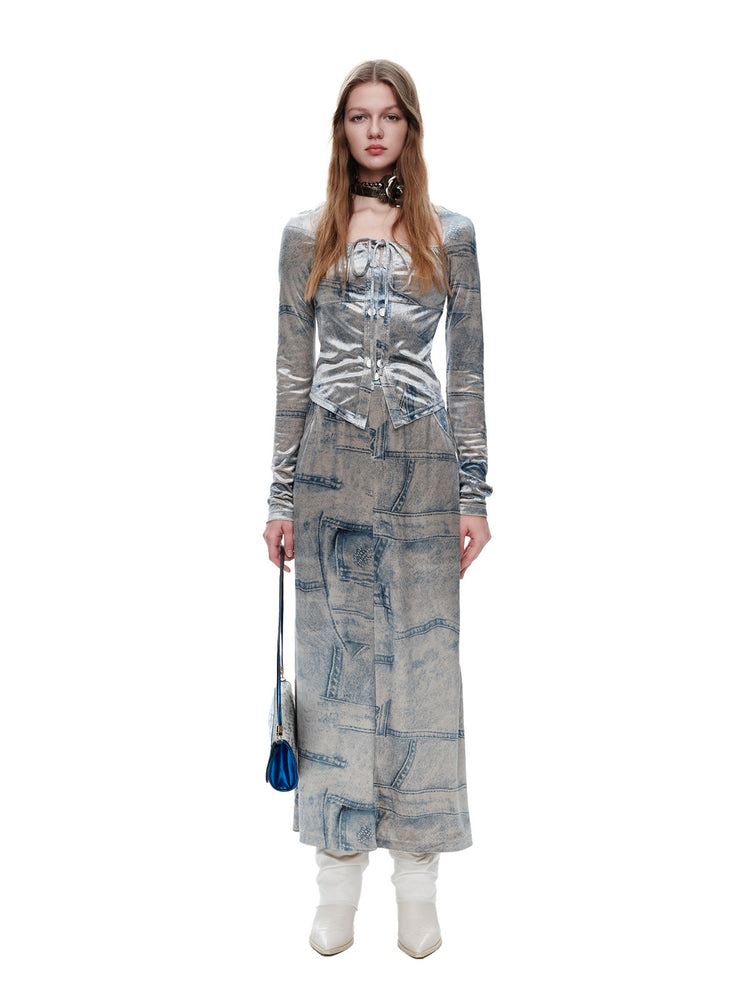 NEXT PASSPORT faux-denim velvet coordinated look