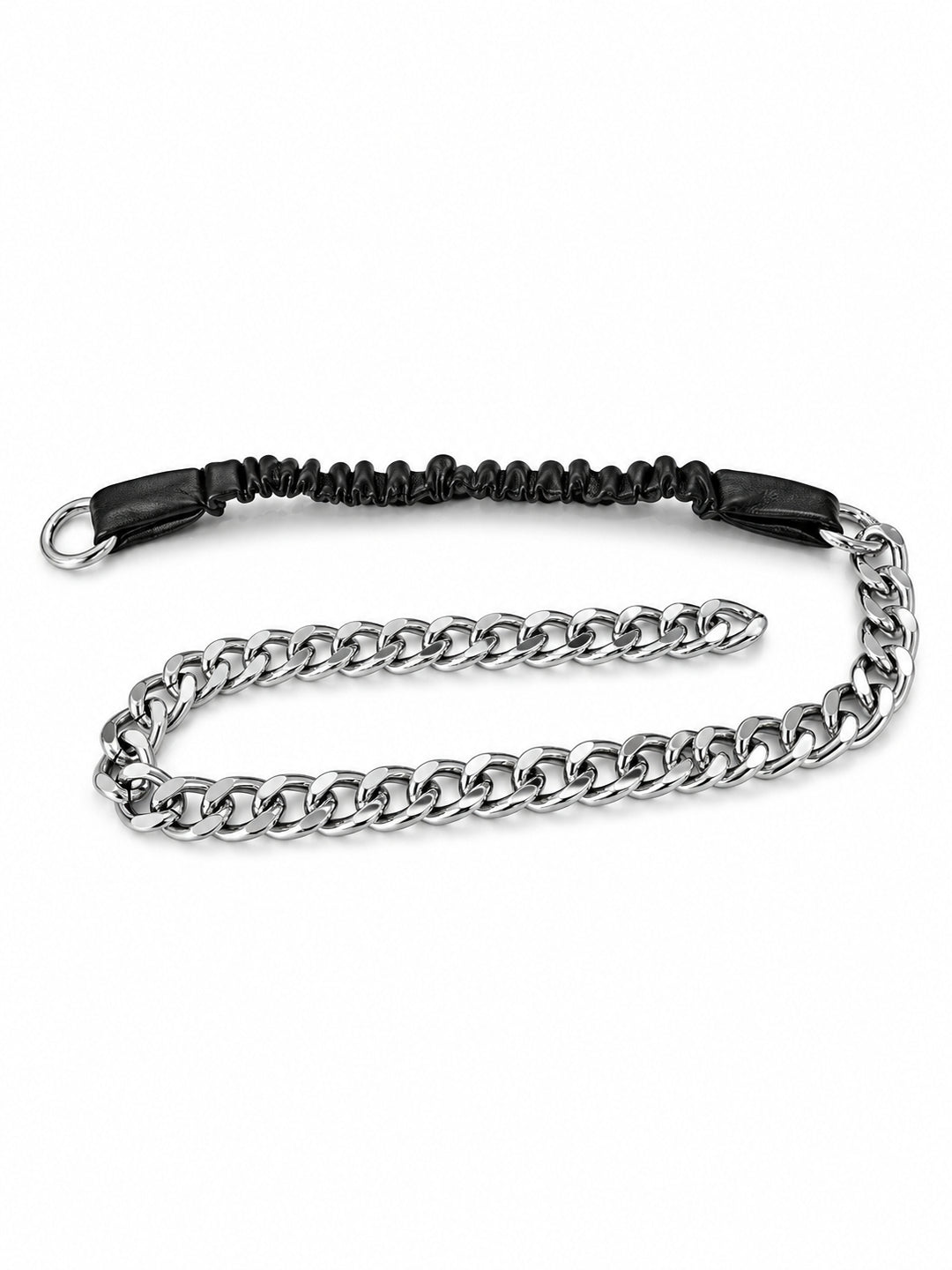 WRAVEN chain belt opened at one round connector, photographed on a clean white background.