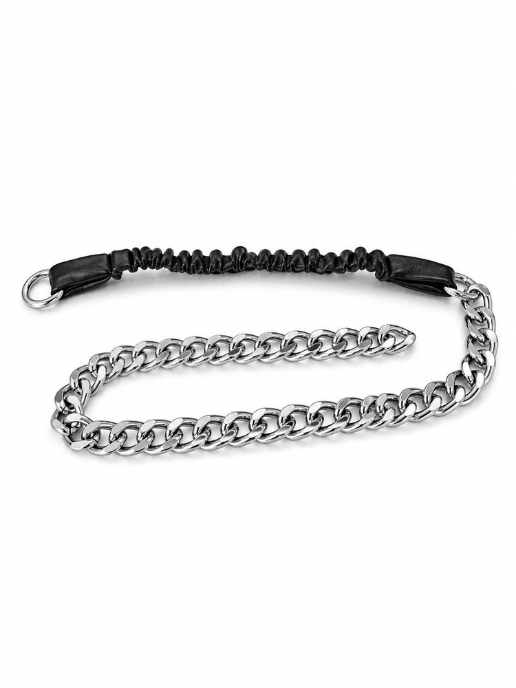 WRAVEN chain belt opened at one round connector, photographed on a clean white background.