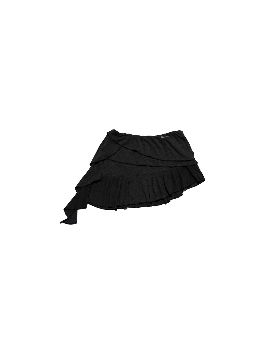 NEXT PASSPORT gray ruffle-ribbon asymmetric mini skirt flat lay