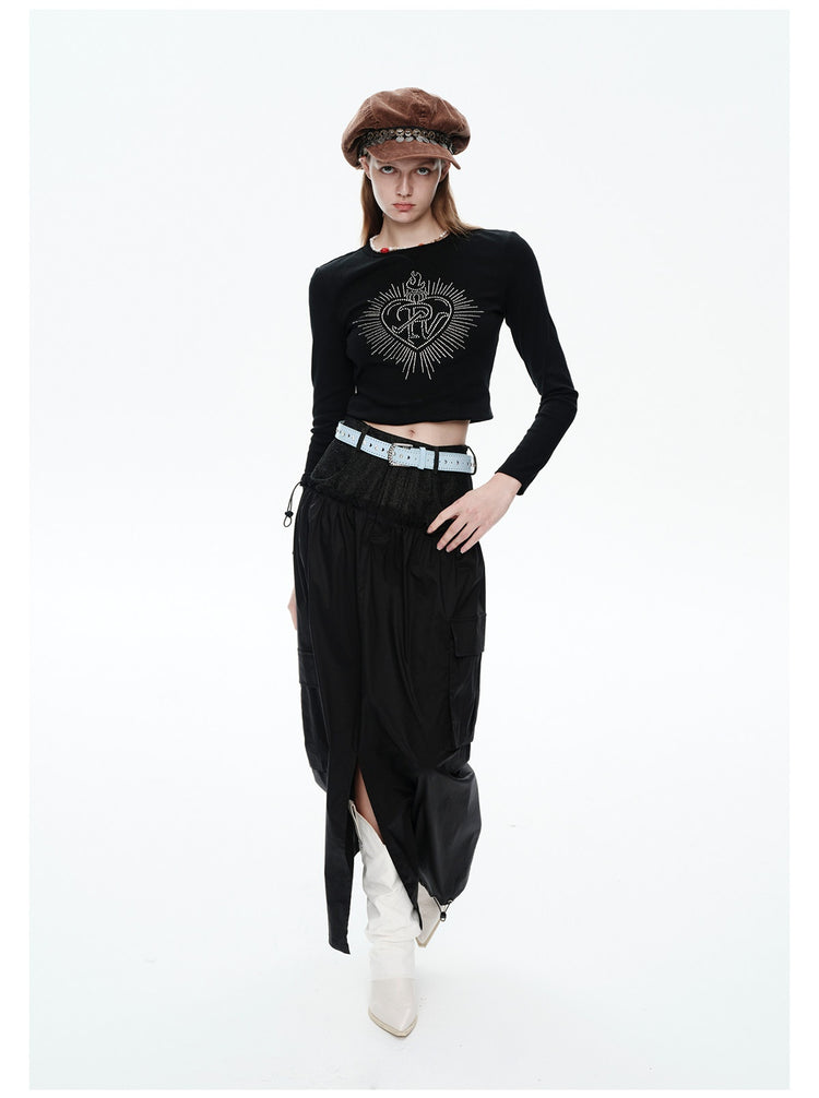 NEXT PASSPORT black faux-layered cargo maxi skirt walking view