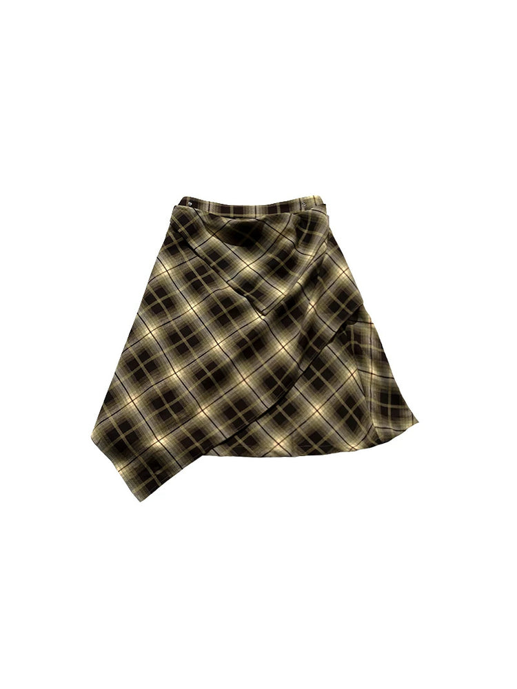NEXT PASSPORT yellow plaid wrap-panel midi skirt detail