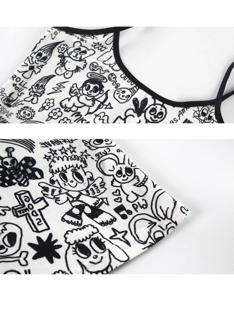 NEXT PASSPORT black-white graffiti camisole print detail