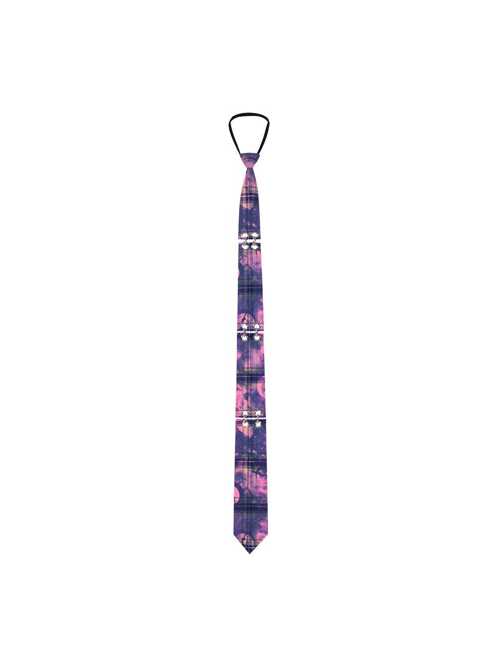 PINKSPINK ELECTRIC MOON wasteland plaid extra-long tie — pink-and-purple plaid extra-long tie, single product view