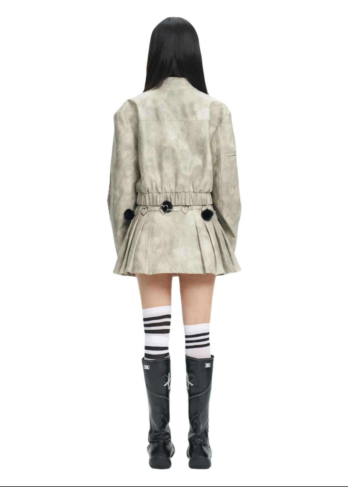 NEXT PASSPORT light-gray tie-dye jacket and pleated mini skirt matching set, photo 11