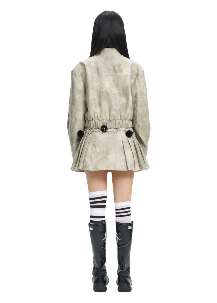 NEXT PASSPORT light-gray tie-dye jacket and pleated mini skirt matching set, photo 11