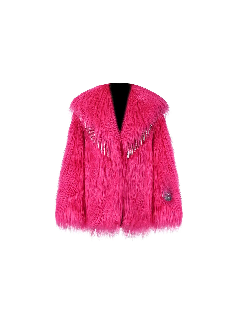 PINKSPINK BARBIE PINK rhinestone faux-fur coat — pink rhinestone-trimmed faux-fur coat, front product view