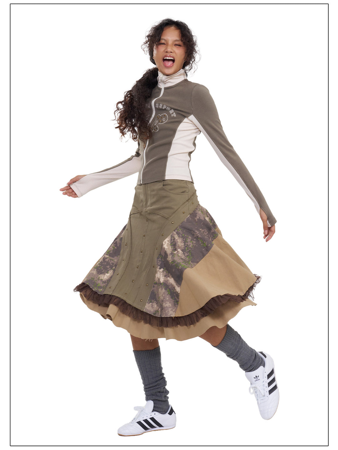 NEXT PASSPORT camouflage three-panel flared midi skirt, photo 11