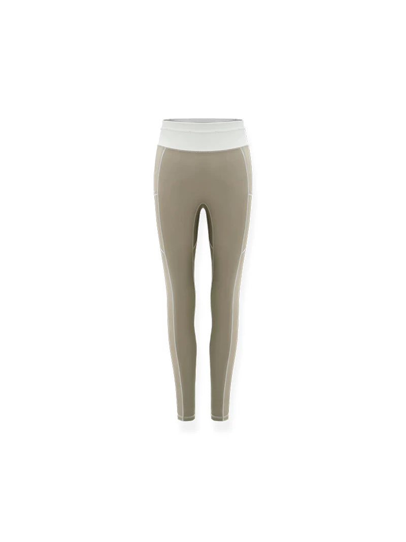 NAWS CLOUD Lycra cycling leggings — latte-brown cycling leggings with pale waistband, front product view