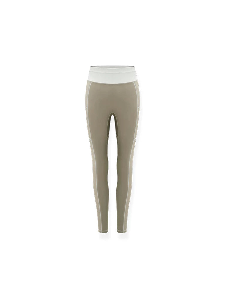 NAWS CLOUD Lycra cycling leggings — latte-brown cycling leggings with pale waistband, front product view