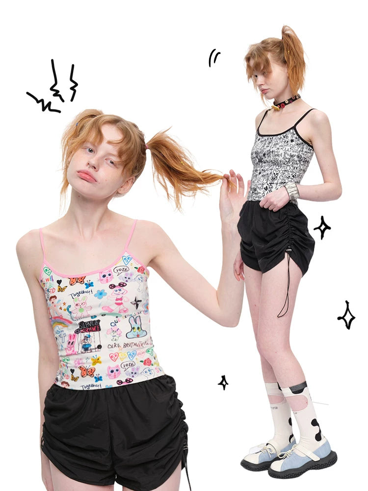 NEXT PASSPORT pink-trim and black-white graffiti camisole styling