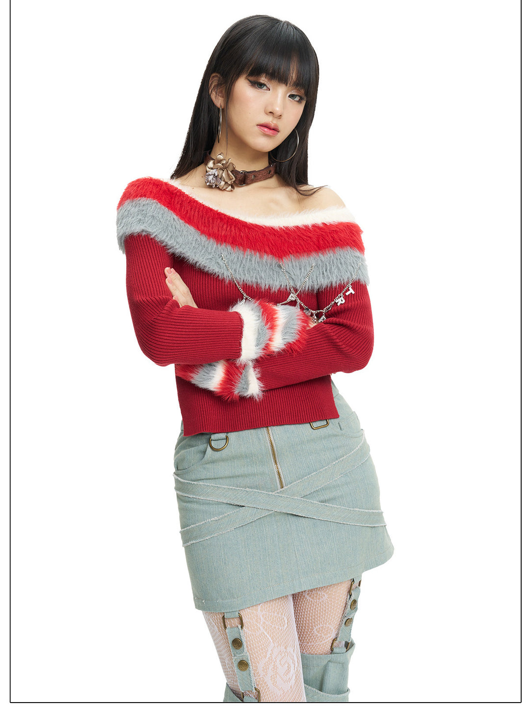 Next Passport red knit pullover model fit reference