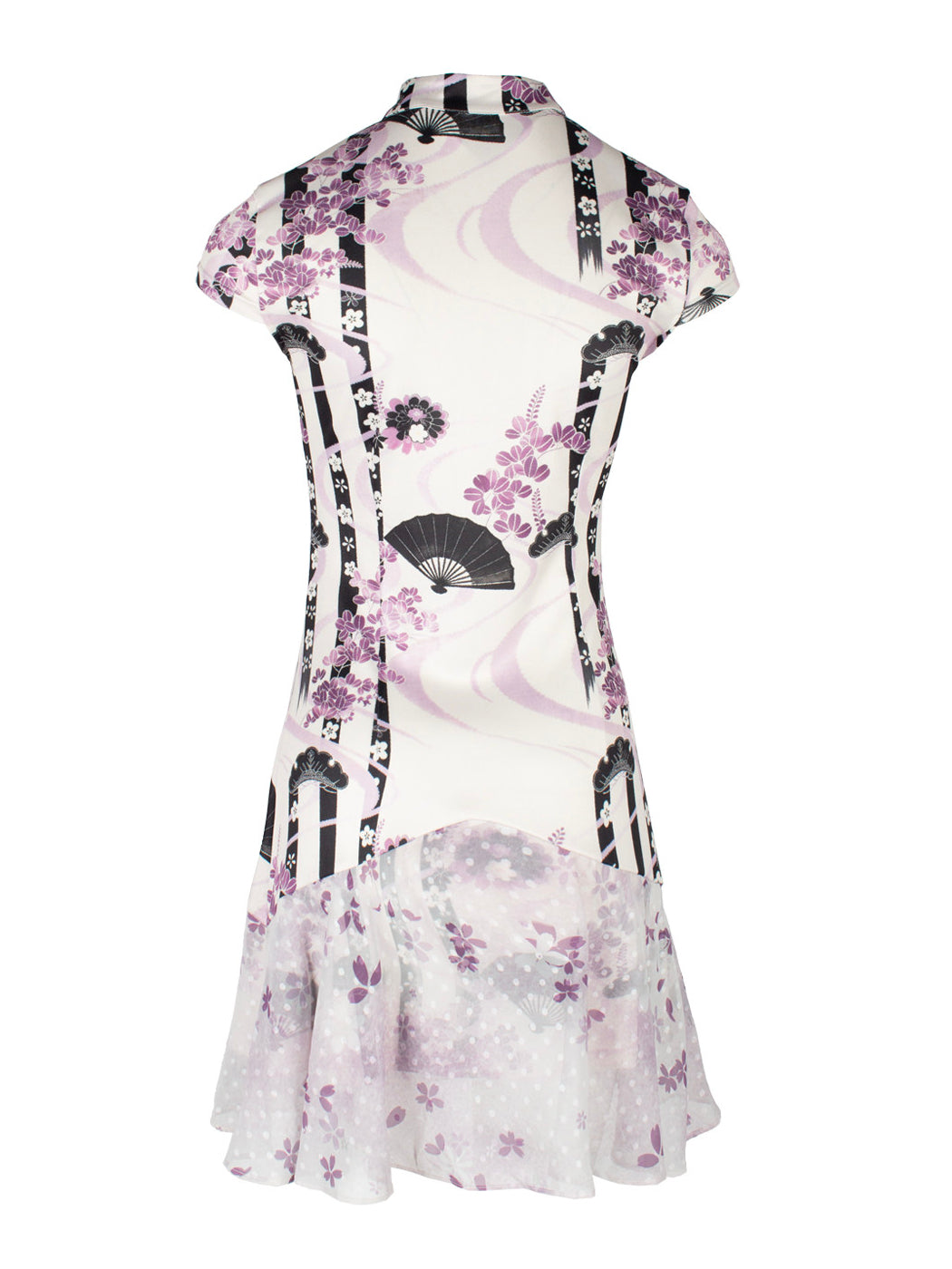 4RE1GN PURPLE MOOD mandarin-collar dress in multicolor — back garment-only view showing the fitted waist and chiffon hem