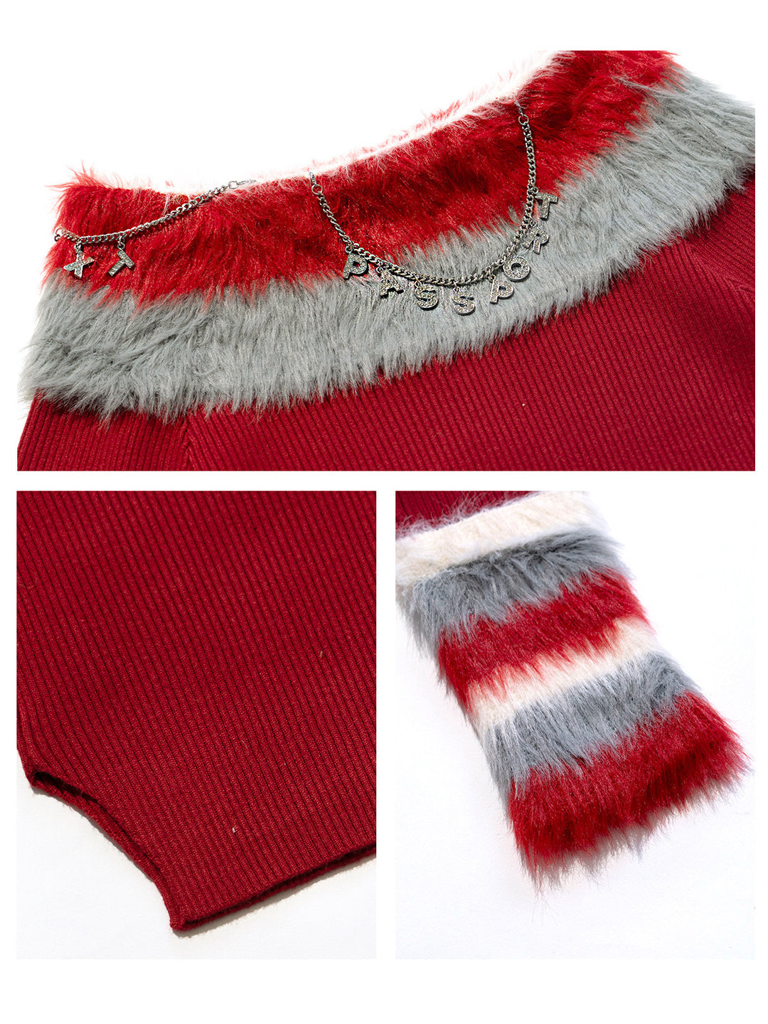 Next Passport red knit pullover collar cuff and fabric details