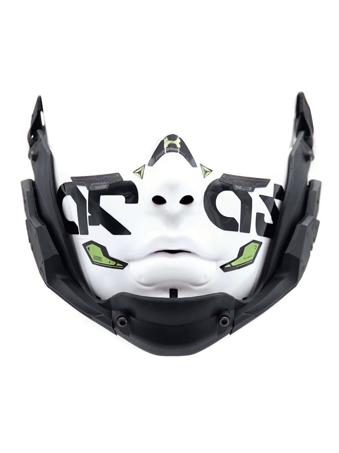 FOCKSHOP smooth-chin mask — small off white solo front view with rounded chin and broad strap.