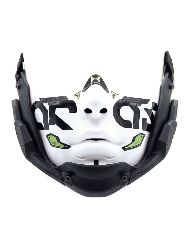 FOCKSHOP smooth-chin mask — small off white solo front view with rounded chin and broad strap.