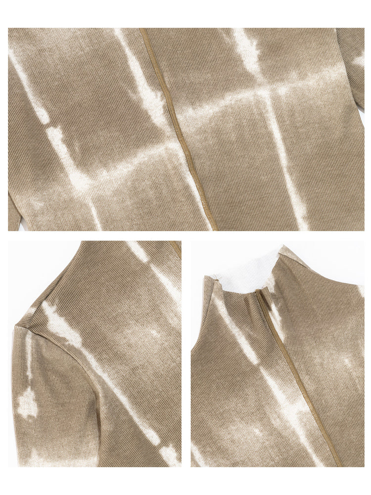 NEXT PASSPORT brown fitted mock-neck long-sleeve tee fabric and finish details.