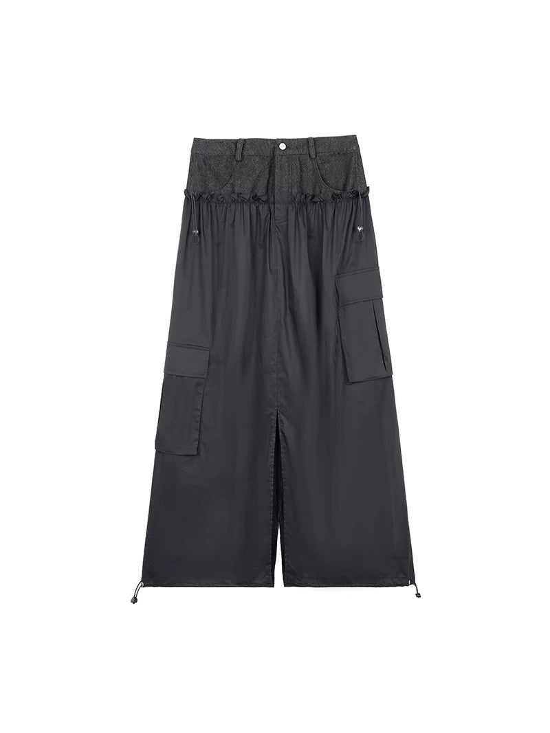 NEXT PASSPORT black faux-layered cargo maxi skirt solo product view