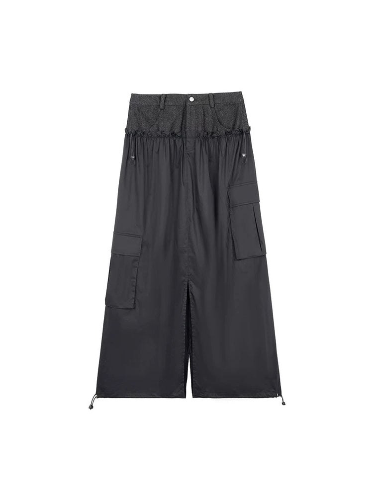 NEXT PASSPORT black faux-layered cargo maxi skirt solo product view