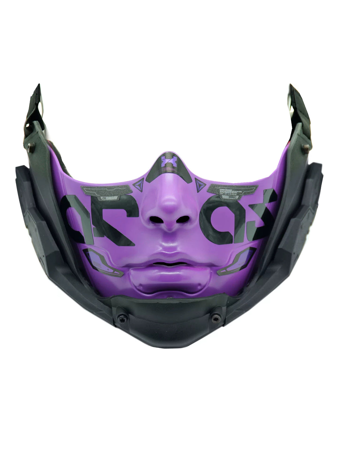 FOCKSHOP smooth-chin mask — small purple solo front view with rounded chin and broad strap.