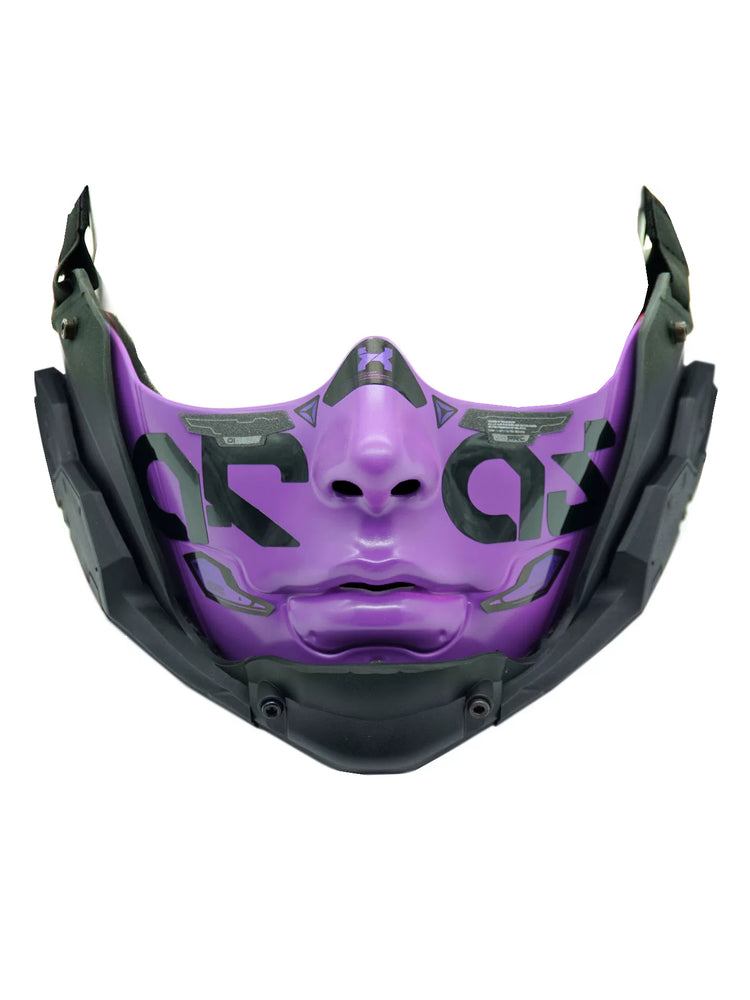 FOCKSHOP smooth-chin mask — small purple solo front view with rounded chin and broad strap.