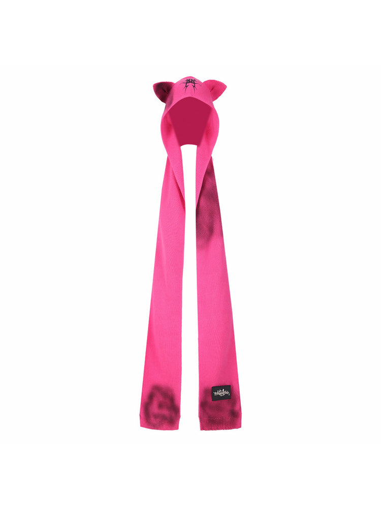PINKSPINK SPHYNX cat-ear hooded scarf in pink — full-length solo product view