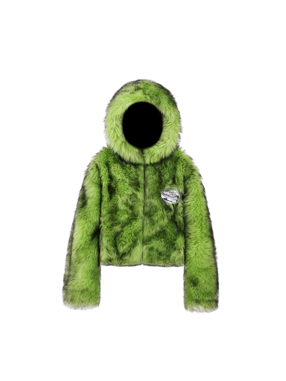 PINKSPINK NEON BEAST reversible faux-fur hooded jacket — green-and-black reversible faux-fur hooded jacket, fur-side product view