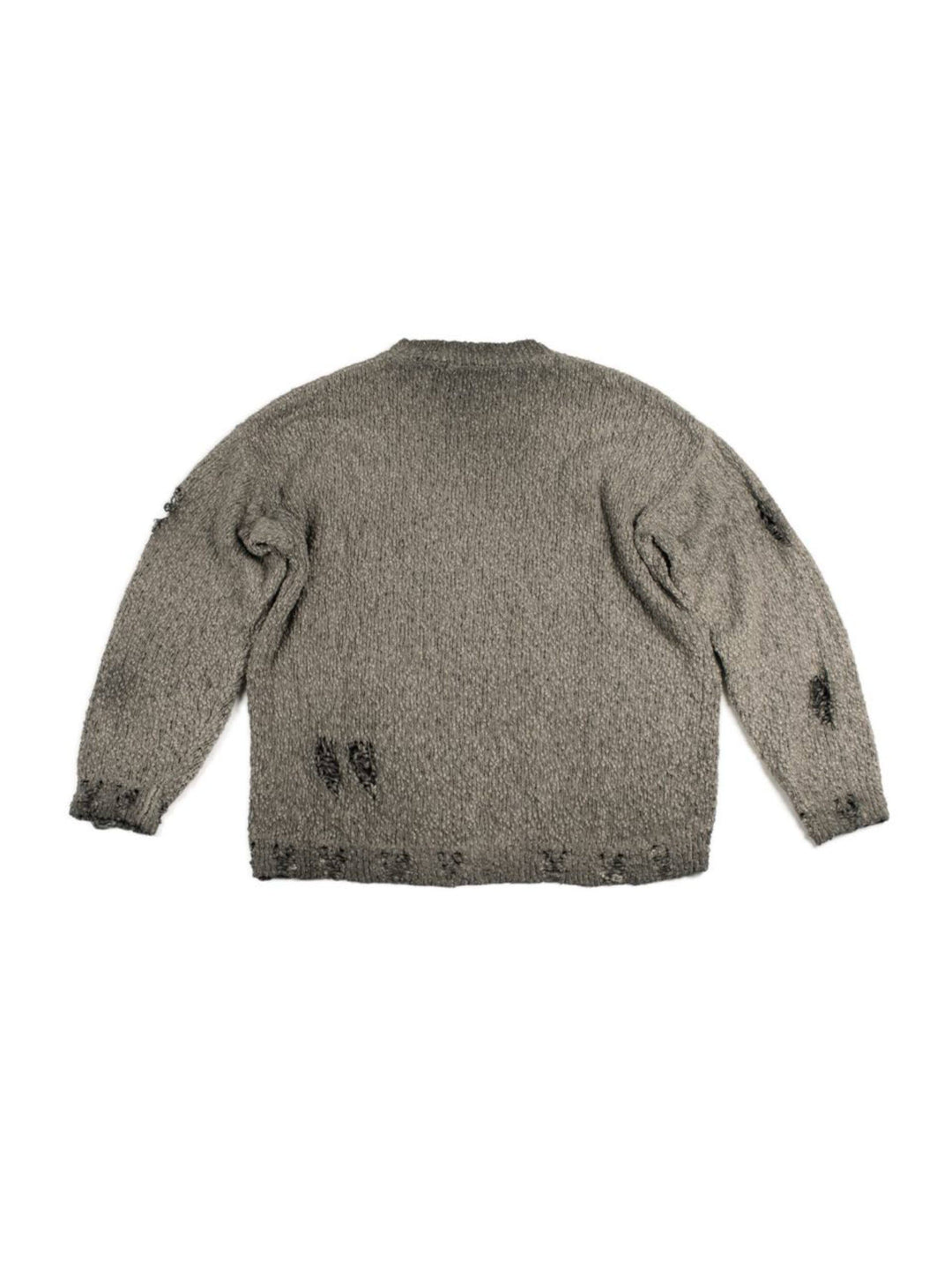 ARTEMIS distressed reversible knit sweater, moon dust gray, solo rear view